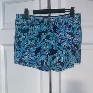 Lilly Pulitzer Women's Callahan Knit Shorts Blue Floral Print Size 0